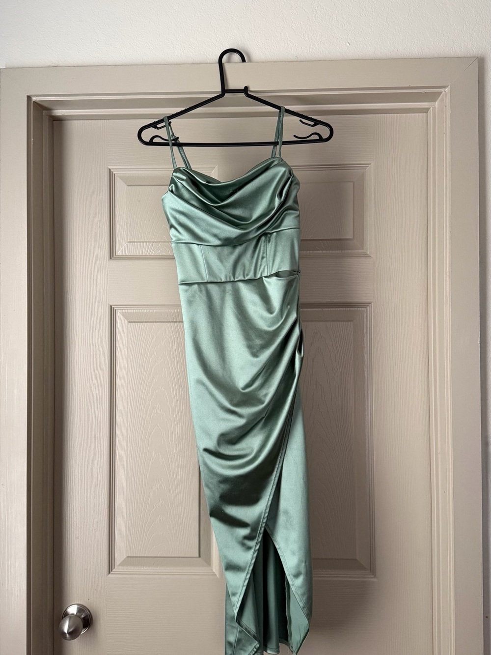 Windsor Satin Cowl Midi Dress in Sage